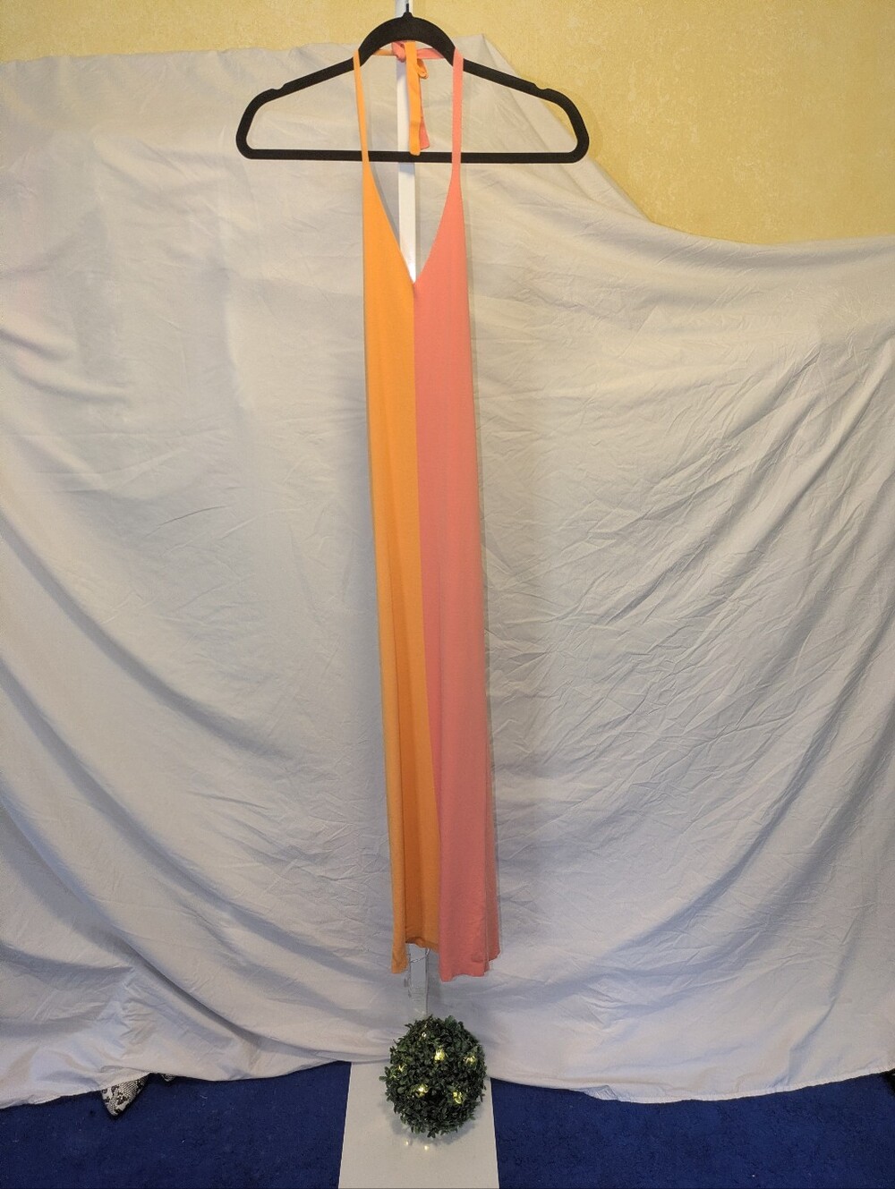 ZARA Colorblock Knit Halter Maxi Dress Pink & Orange Small